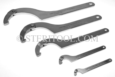 #10226 - SET: 5 pc Adjustable Stainless Hook Wrenches 7/8"(22mm) ~ 9-1/8"(231mm). hook wrench, pin wrench, c spanner, stainless steel